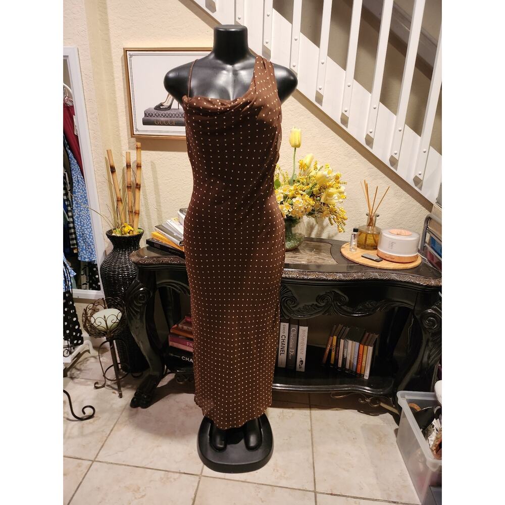 Zara Brown Polka Dot Cowl-Neck Maxi Dress size M NEW - Picture 2 of 4